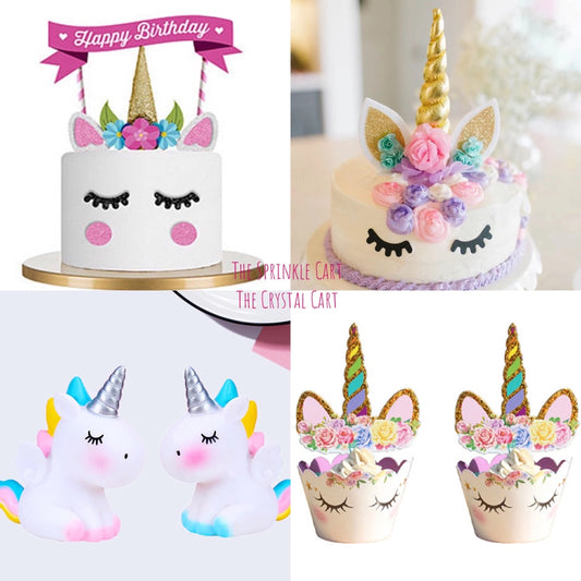 Unicorn Themed Cake Topper Birthday Decoration Happy Birthday Unicorn Horn Cupcake Set