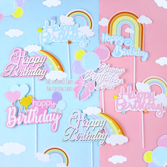 Happy Birthday Colorful Cake Paper Topper Rainbow Cloud Birthday Topper
