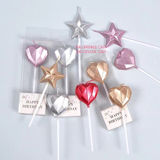 Metallic Color Candle Heart Star Shape for Birthday Party Supplies TSC