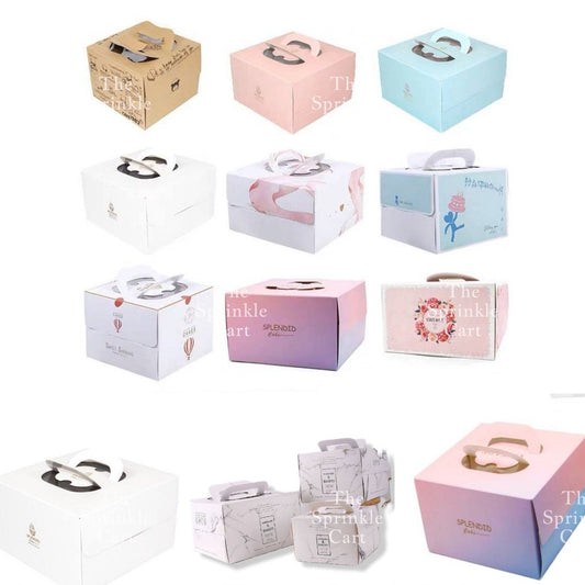 Marble,Ombre & White Bento Cake Box with Handle with Cake Board TSC