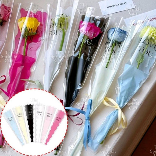 50pcs Transparent Creative Single Mermaid and Gold-edge OPP Flower Wrapper TSC