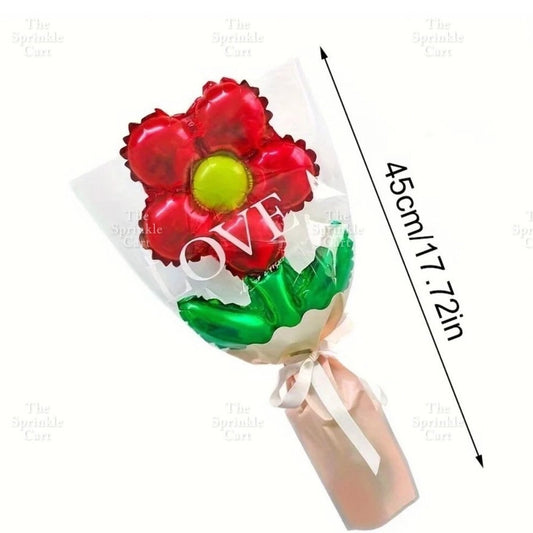 Metallic Flower Heart Balloon with OPP Wrapper and Ribbon Set TSC