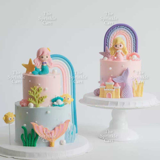 Mermaid Theme Toy Topper Silicone Molder Stencil for Cake Decoration TSC