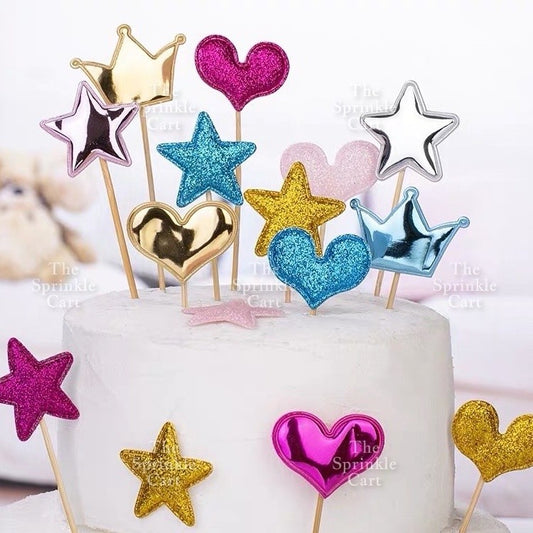 5pcs Metallic Star Heart Crown Cake Birthday Topper