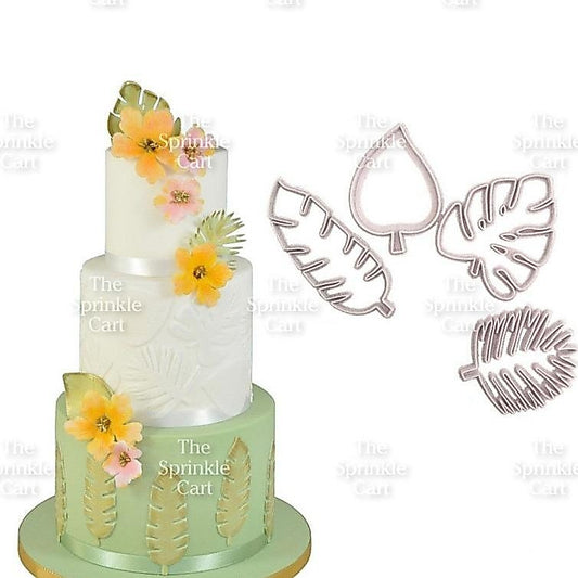 4pcs Tropical Leaves Fondant Cutter Embosser for Cake Decoration and DIY Craft TSC
