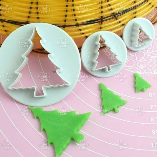 3pcs Christmas Tree Cookie Fondant Gum Paste Cutter and Marker Baking Tool TSC