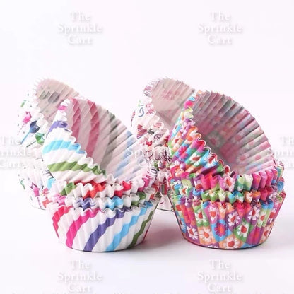 100pcs Cupcake Liner 3oz Muffin Paper Cups Colored and with Design Baking