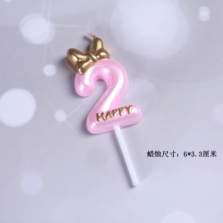 Princess Theme Number Candle Pink with Gold Bow for Birthday Cake Party Supplies TSC