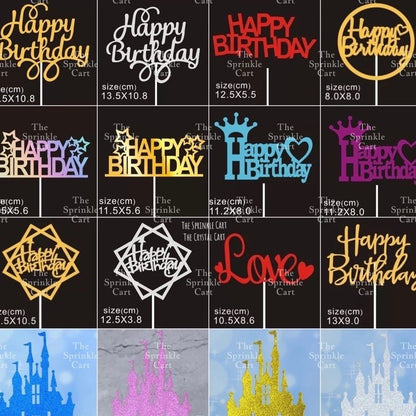 Glitter &Printed Paper Birthday Love Castle Cake Topper Decoration TSC