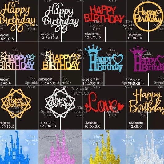 Glitter &Printed Paper Birthday Love Castle Cake Topper Decoration TSC