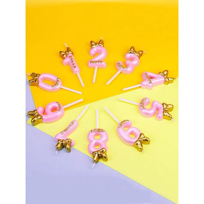 Princess Theme Number Candle Pink with Gold Bow for Birthday Cake Party Supplies TSC