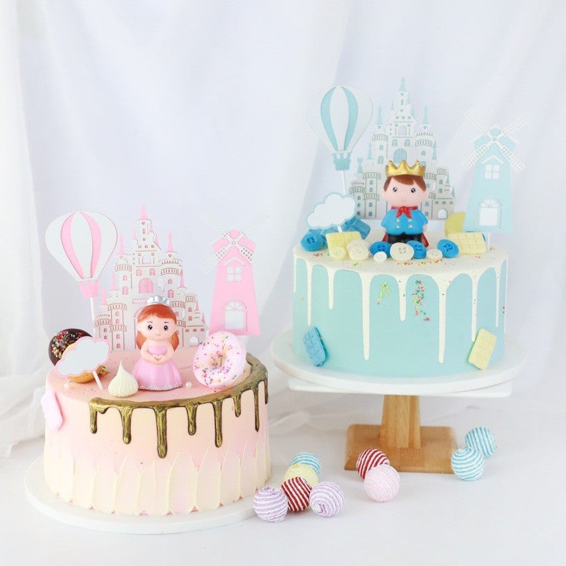 Castle Prince Princess Baby Cake Toy Acrylic and Paper Topper Decoration TSC