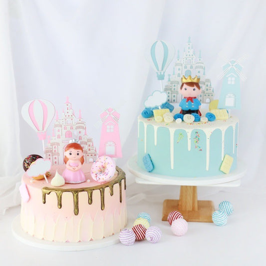 Castle Prince Princess Baby Cake Toy Acrylic and Paper Topper Decoration TSC