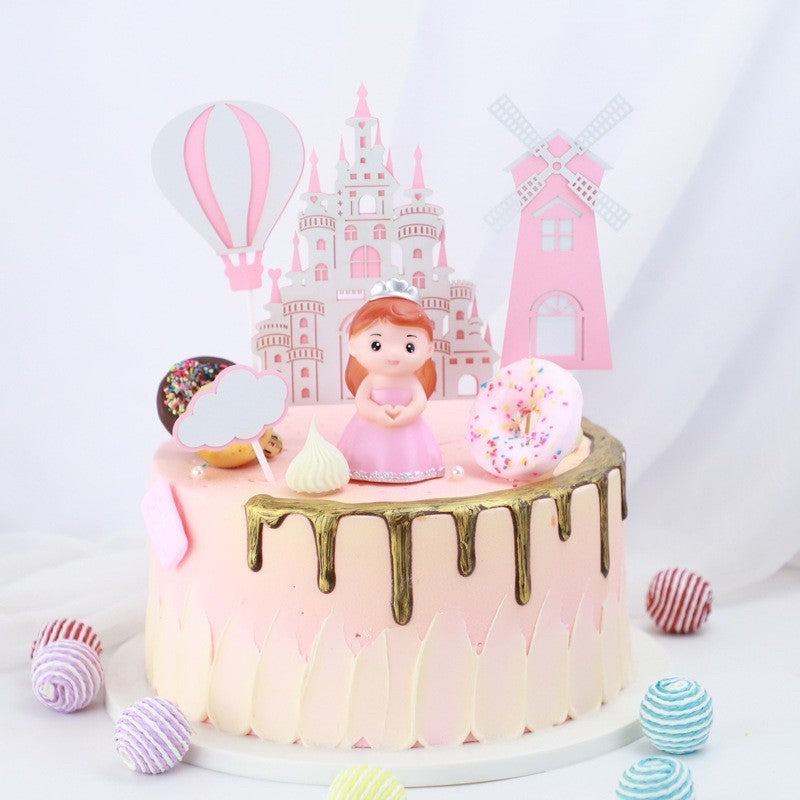 Castle Prince Princess Baby Cake Toy Acrylic and Paper Topper Decoration TSC