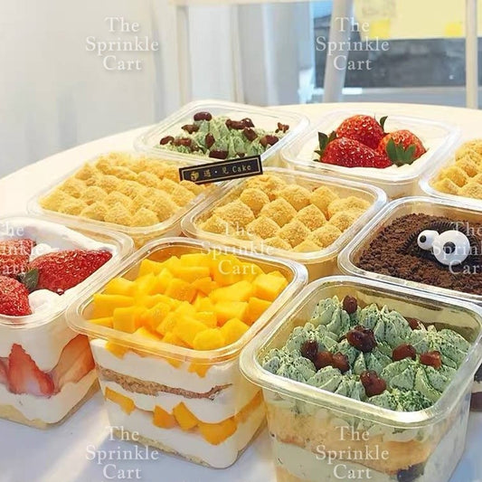 Disposable Plastic Acrylic Foil Container and Spoon for Pastry Dessert Fruits Food Packaging TSC