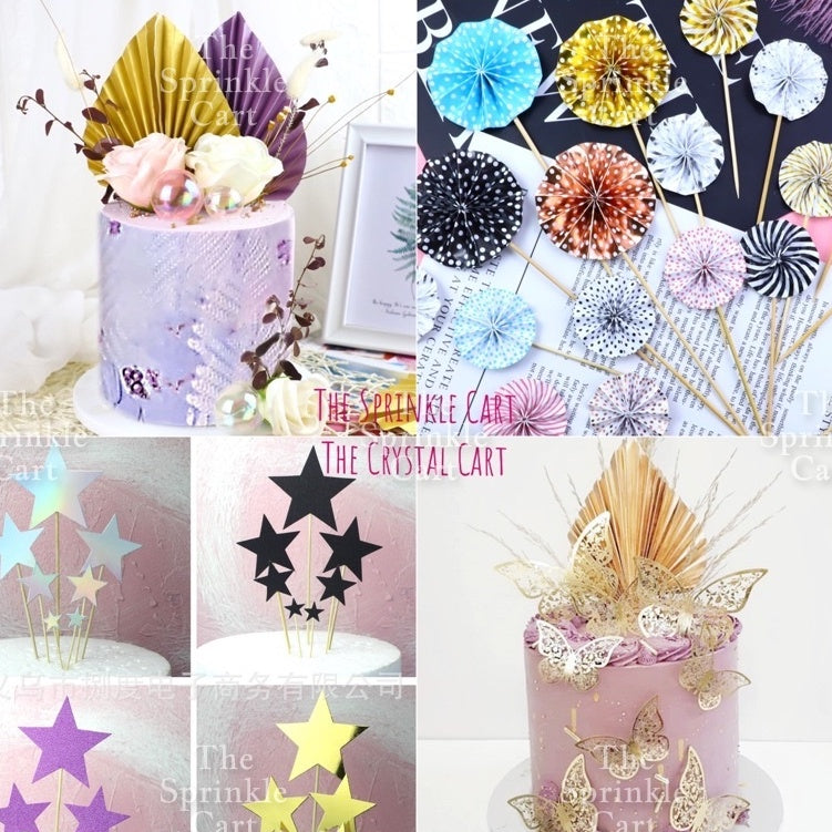 Leaf Fan Cake Toppers Paper Folding Butterfly Paper Topper Mini Paper Fan Round Cake Decoration