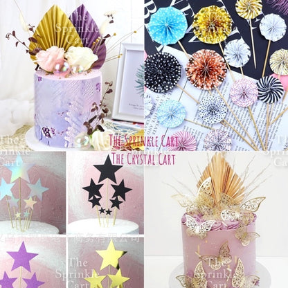 Leaf Fan Cake Toppers Paper Folding Butterfly Paper Topper Mini Paper Fan Round Cake Decoration