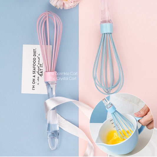 Pastel Color Silicone Whisk Egg Beater 10” Clear Handle Stirring Mixer Kitchen Gadget Baking
