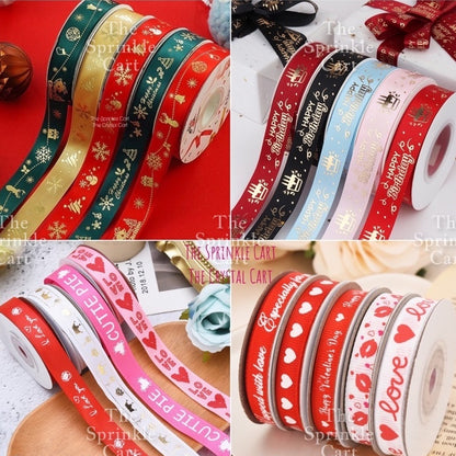 Christmas Ribbon Holidays Satin Ribbon Gift Christmas Happy Birthday Ribbon  theme Packaging