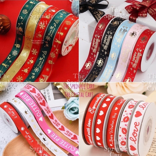 Christmas Ribbon Holidays Satin Ribbon Gift Christmas Happy Birthday Ribbon  theme Packaging