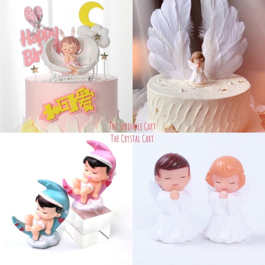 Angel Cake Topper Happy Christening Baptism Moon Baby Wings Cake Topper Decoration Baby Theme