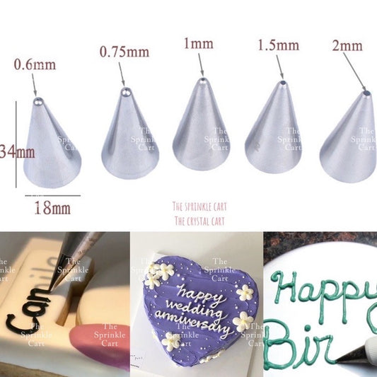 5pcs Set Fine Round Nozzle Tip for Cake Writing Dedication Decoration