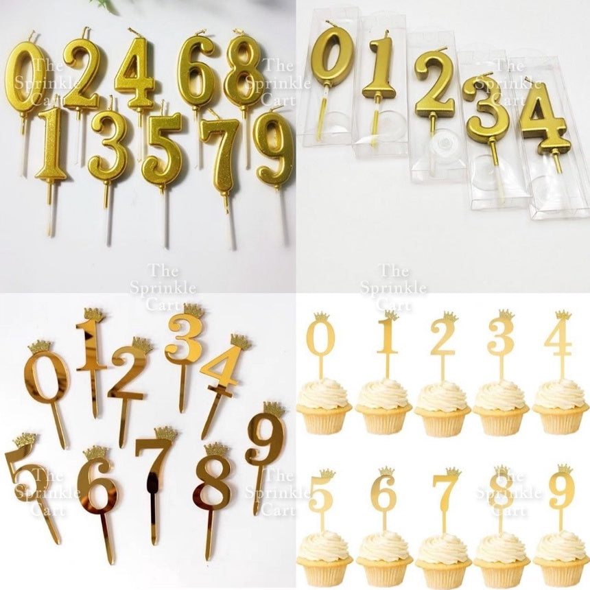 0-9 Set Number Candle and Acrylic Number Topper for Birthday Anniversary Cake Decoration