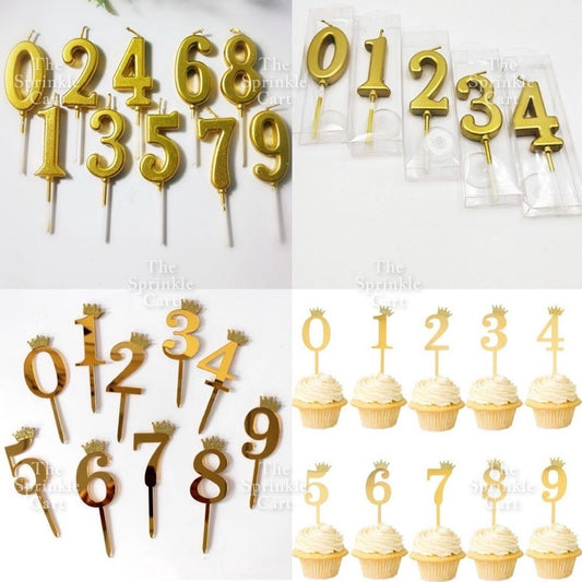 0-9 Set Number Candle and Acrylic Number Topper for Birthday Anniversary Cake Decoration
