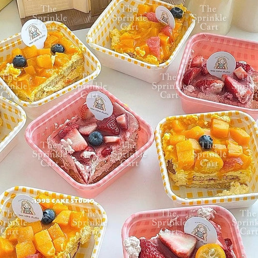 10pcs Retro Checkered Square Rectangle Cake Box / Cute Korean Bento Box Aesthetic Bento Box