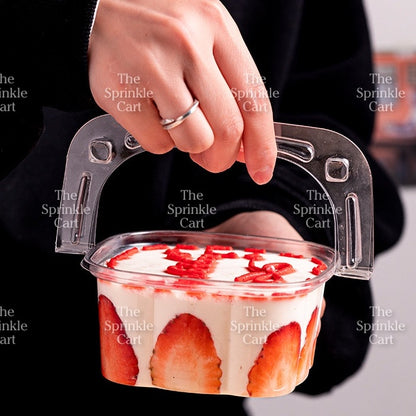 10pcs Transparent Square w/ Handle Dessert Plastic Container Takeout Packaging TSC