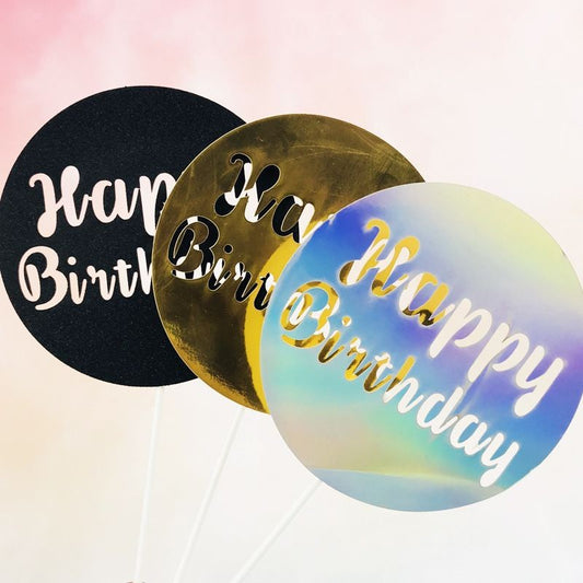 Happy Birthday Cake Topper Laser Round Hollow Cloud TSC