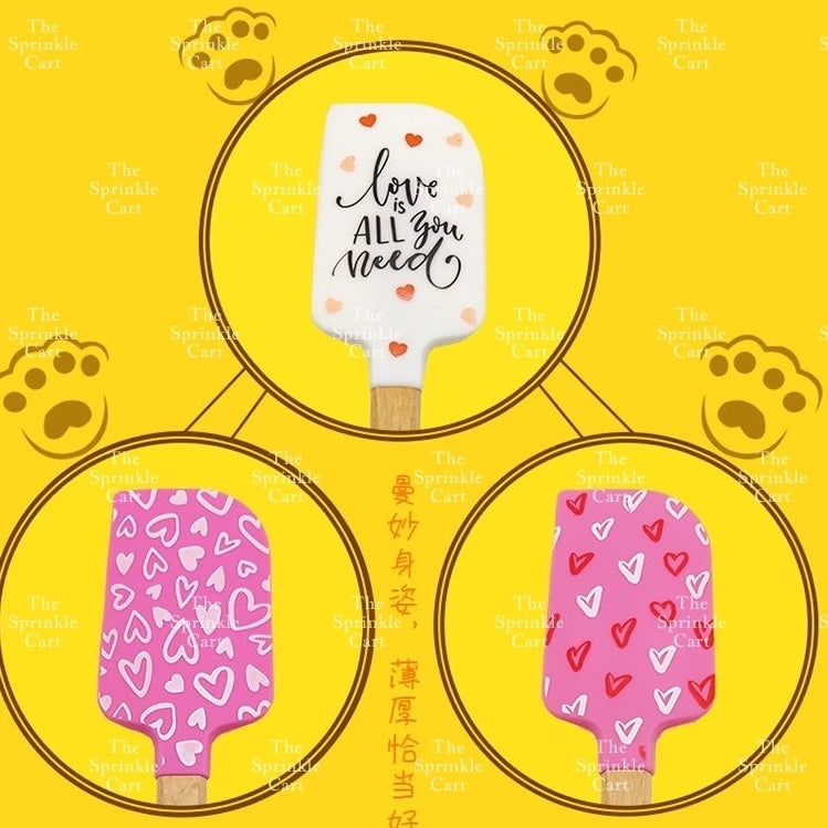 Silicone Spatula with Wooden Handle Cute Design Spatula Love Spatula for Baking Pastry Cooking