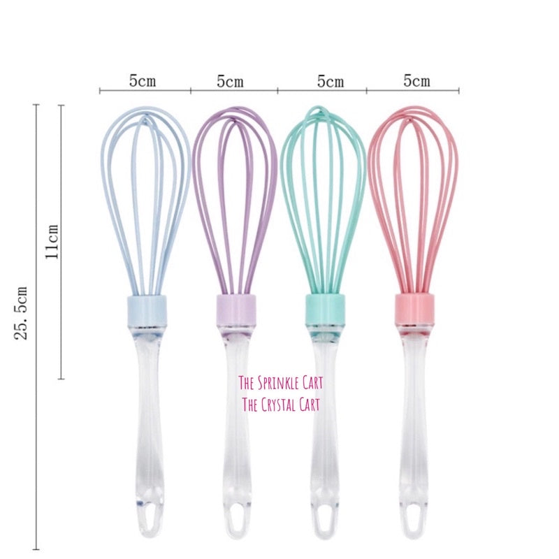 Pastel Color Silicone Whisk Egg Beater 10” Clear Handle Stirring Mixer Kitchen Gadget Baking
