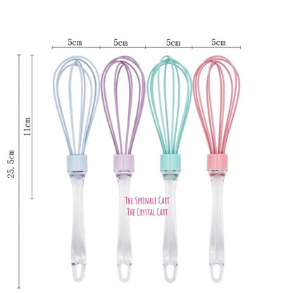 Pastel Color Silicone Whisk Egg Beater 10” Clear Handle Stirring Mixer Kitchen Gadget Baking