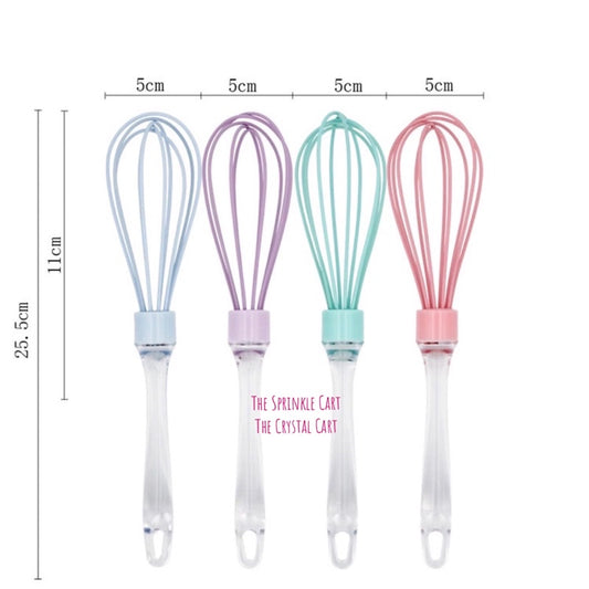 Pastel Color Silicone Whisk Egg Beater 10” Clear Handle Stirring Mixer Kitchen Gadget Baking