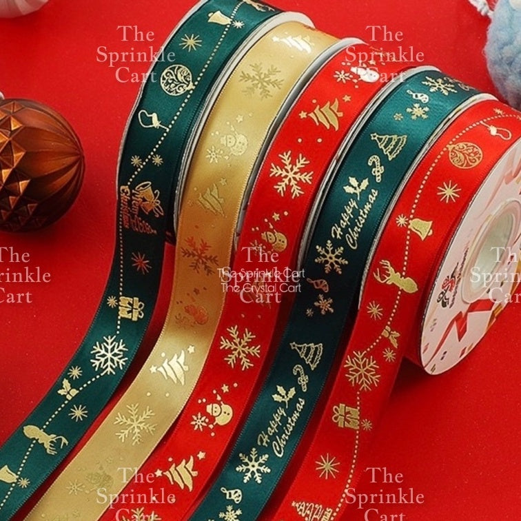 Christmas Ribbon Holidays Satin Ribbon Gift Christmas Happy Birthday Ribbon  theme Packaging