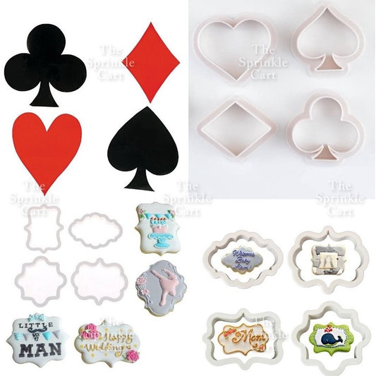 Fondant Cookie Cutter Set for Baking Use Vintage Border Christmas Car Playing Card Design TSC