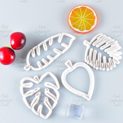 4pcs Tropical Leaves Fondant Cutter Embosser for Cake Decoration and DIY Craft TSC