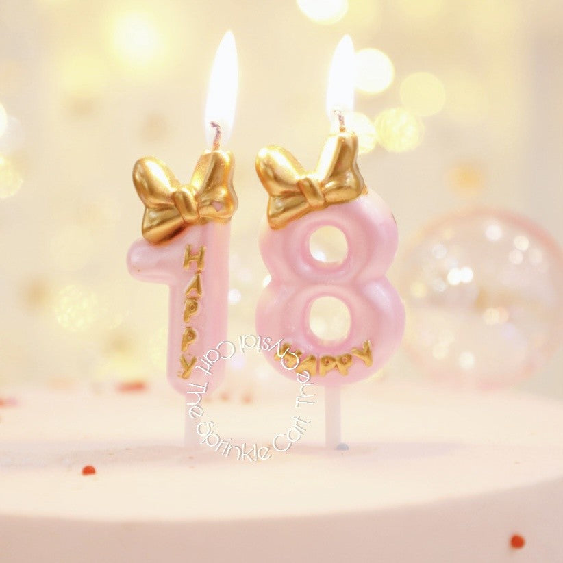 Princess Theme Number Candle Pink with Gold Bow for Birthday Cake Party Supplies TSC