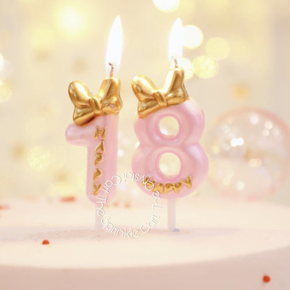 Princess Theme Number Candle Pink with Gold Bow for Birthday Cake Party Supplies TSC