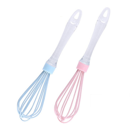 Pastel Color Silicone Whisk Egg Beater 10” Clear Handle Stirring Mixer Kitchen Gadget Baking