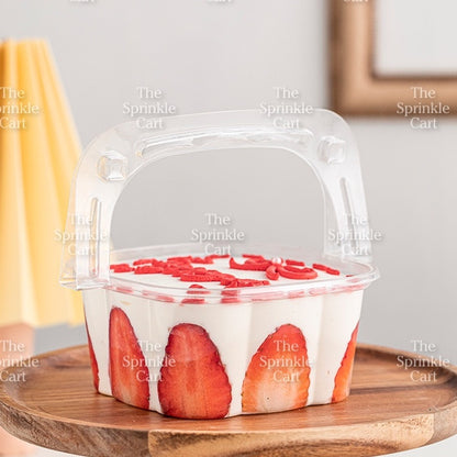 10pcs Transparent Square w/ Handle Dessert Plastic Container Takeout Packaging TSC