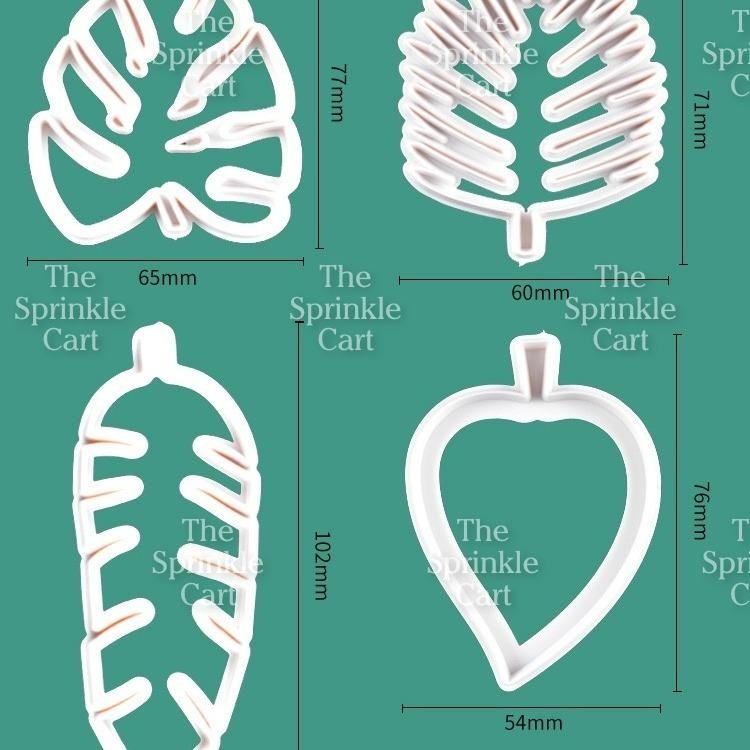 4pcs Tropical Leaves Fondant Cutter Embosser for Cake Decoration and DIY Craft TSC