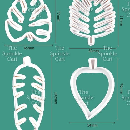 4pcs Tropical Leaves Fondant Cutter Embosser for Cake Decoration and DIY Craft TSC