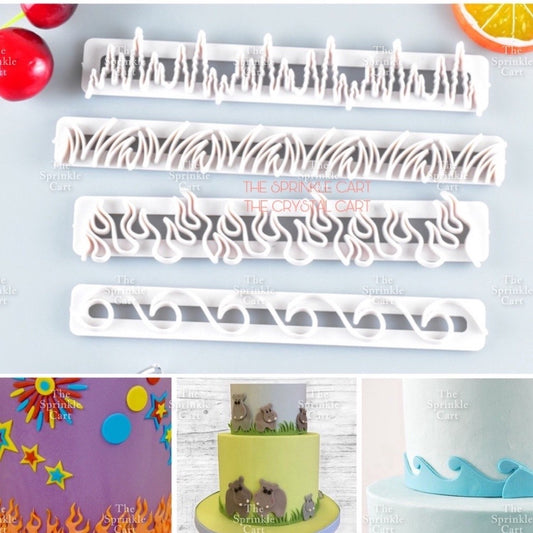 4pcs Wave Grass Border Style Letter Stamp Guide for Fondant Gum Paste Cake Decoration TSC