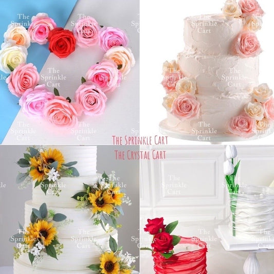 Artificial Flowers Rose Peony Tulip Lavender Vanilla Daisy Sunflower Tropical Leaf for Cake and DIY Home Decoration TSC