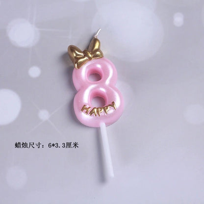 Princess Theme Number Candle Pink with Gold Bow for Birthday Cake Party Supplies TSC
