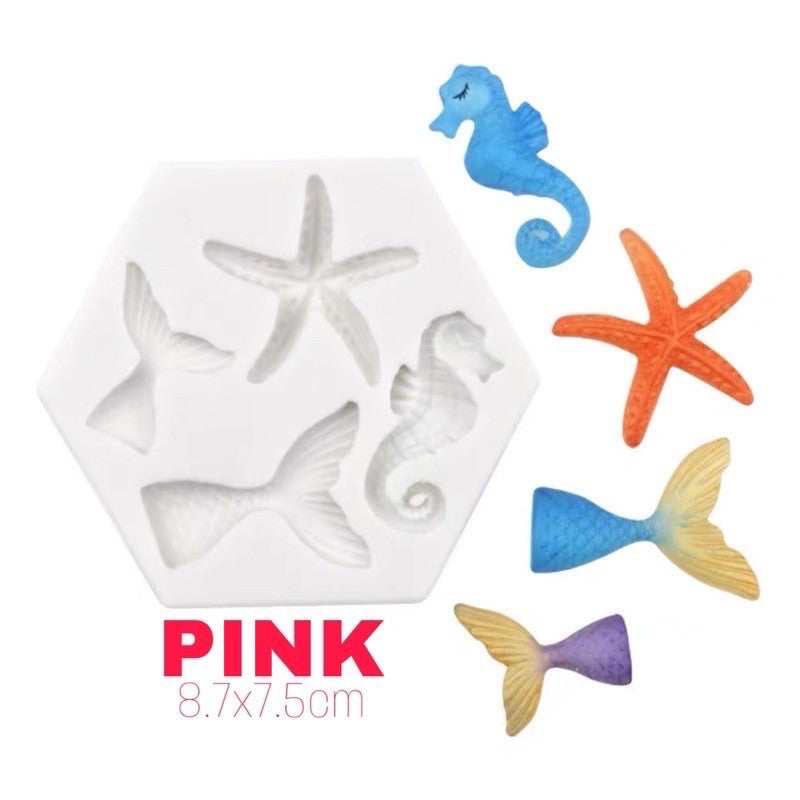 Mermaid Theme Toy Topper Silicone Molder Stencil for Cake Decoration TSC