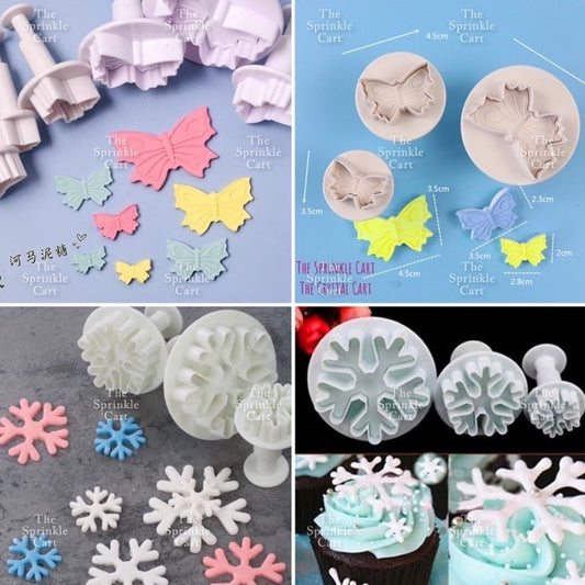 Fondant Plunger For DIY Cake Decoration Shapes Butterfly Snowflakes Flower Occasions Cutter TSC
