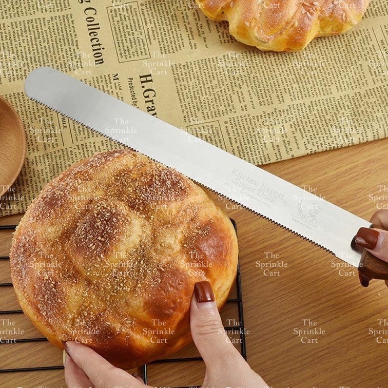 1-piece Serrated Bread Cake Knife Stainless Steel Wooden Handle TSC